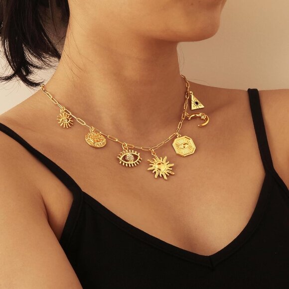 Charm Necklace for Women, 14K Gold Plated Shell Sun Starfish Summer Beach Neckla - Picture 2 of 5